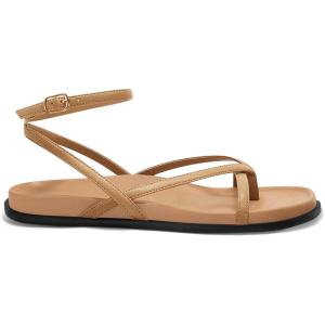 Coutgo Womens Strappy Flat Sandals Comfortable Flip Flop Footbed Sandals Ankle Strap Summer Beach Shoes(Camel)