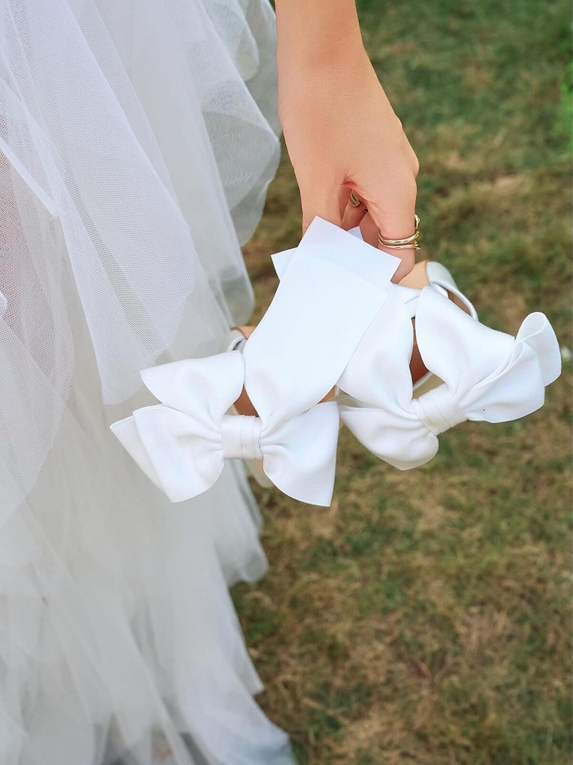 imageCoutgo Womens Slingback High Heels with Bow Closed Pointed Toe Wedding Bride Dress Shoes Satin PumpsWhite