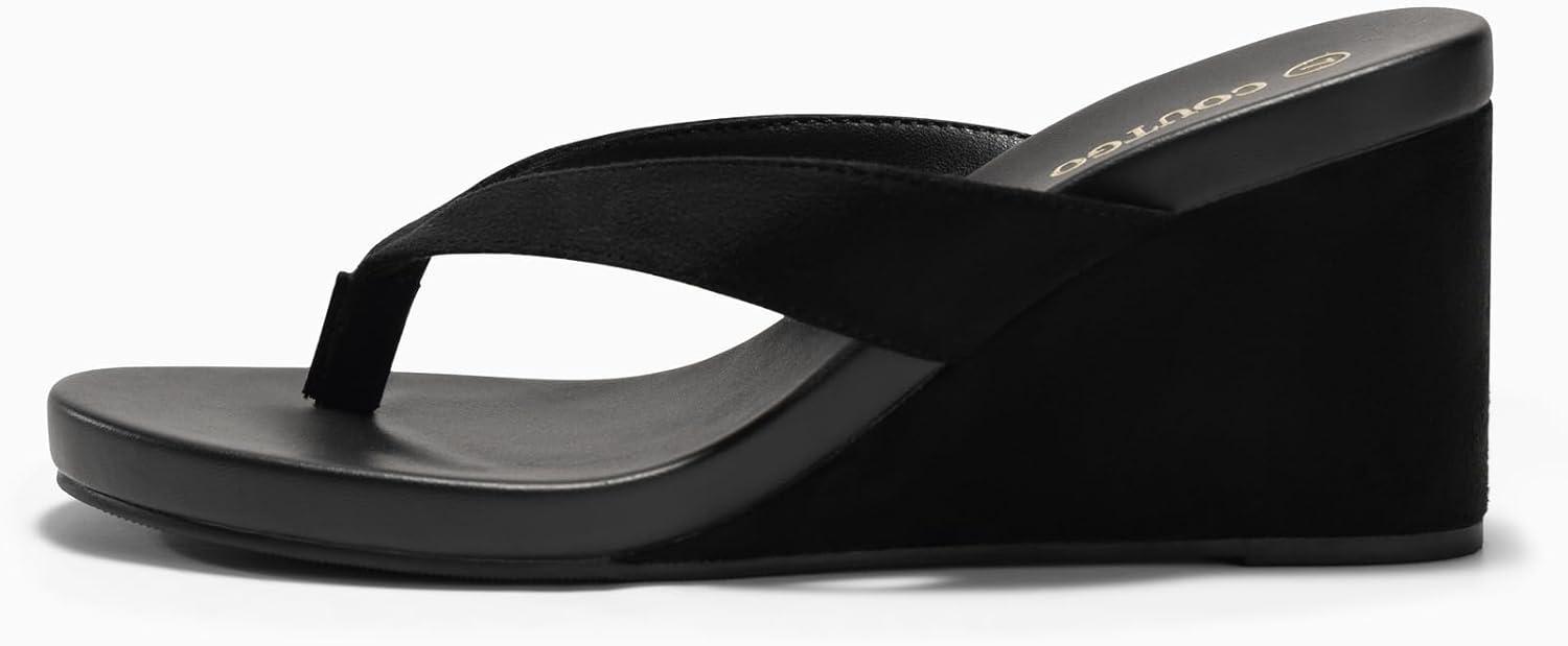 imageCoutgo Womens Wedge Heels Sandals Platform Flip Flops Slides Slip On Summer Beach ShoesBlack
