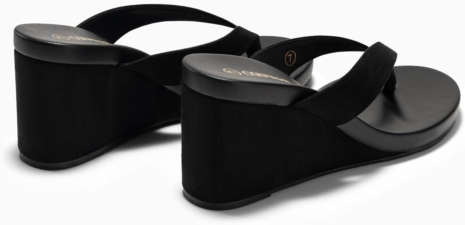 imageCoutgo Womens Wedge Heels Sandals Platform Flip Flops Slides Slip On Summer Beach ShoesBlack