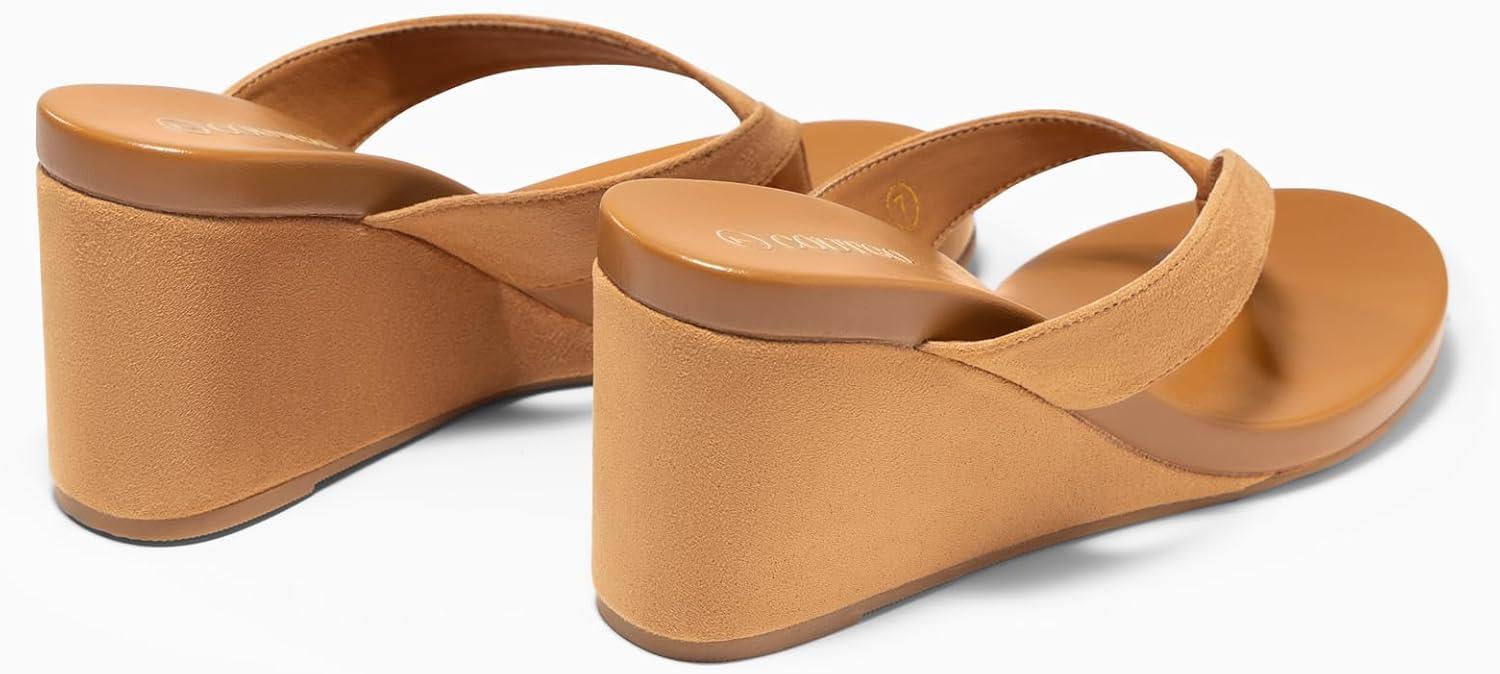 imageCoutgo Womens Wedge Heels Sandals Platform Flip Flops Slides Slip On Summer Beach ShoesBrown