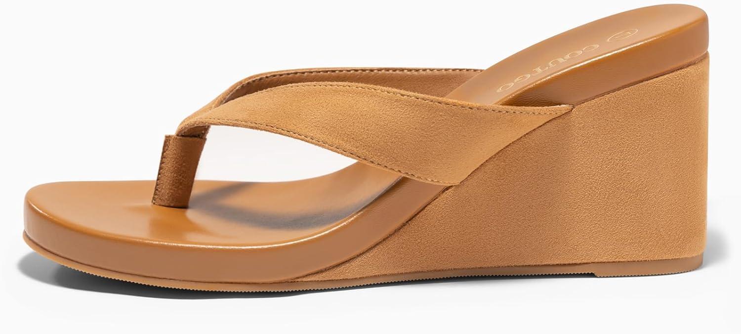 imageCoutgo Womens Wedge Heels Sandals Platform Flip Flops Slides Slip On Summer Beach ShoesBrown