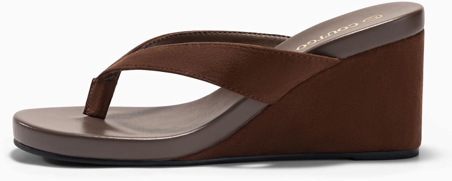 imageCoutgo Womens Wedge Heels Sandals Platform Flip Flops Slides Slip On Summer Beach ShoesDark Brown