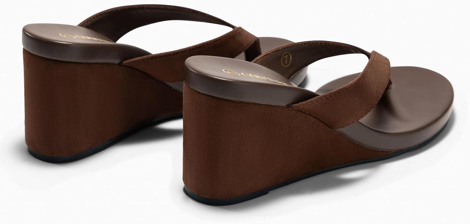 imageCoutgo Womens Wedge Heels Sandals Platform Flip Flops Slides Slip On Summer Beach ShoesDark Brown