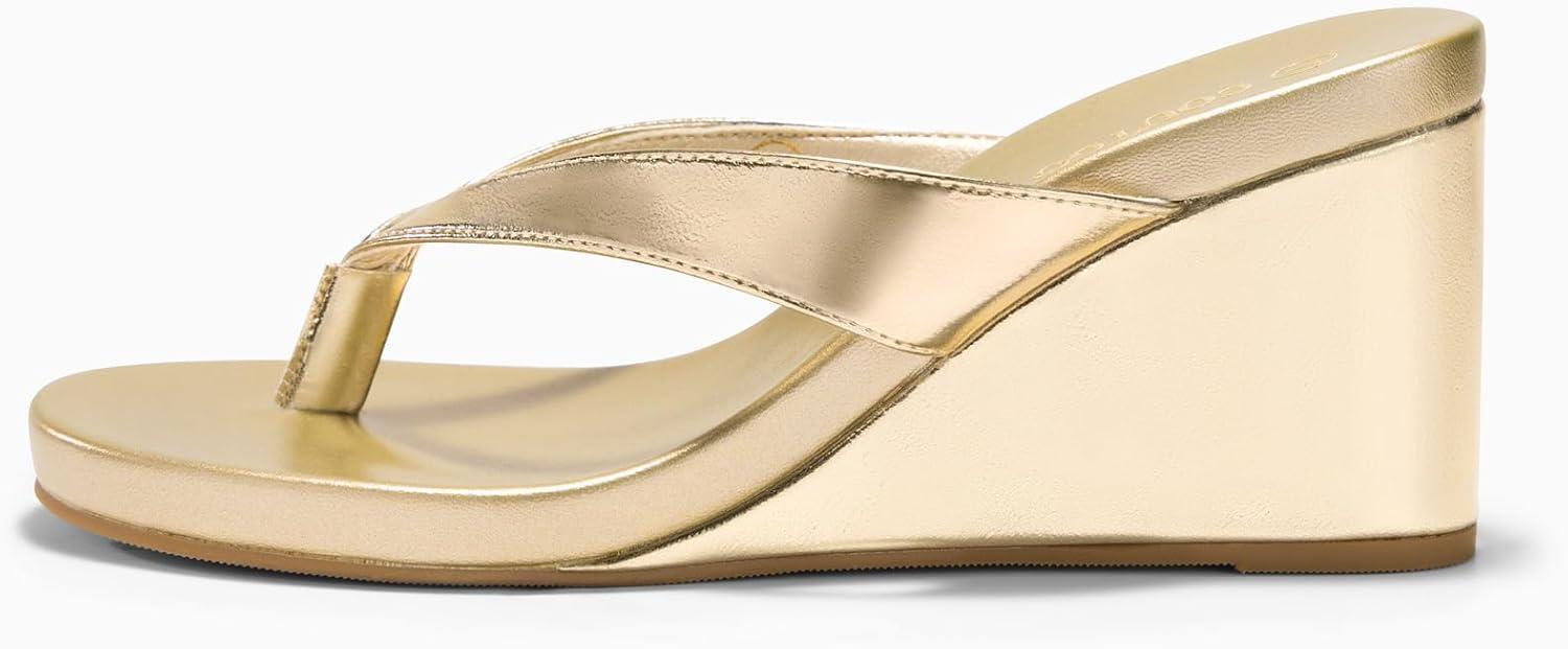 imageCoutgo Womens Wedge Heels Sandals Platform Flip Flops Slides Slip On Summer Beach ShoesGold