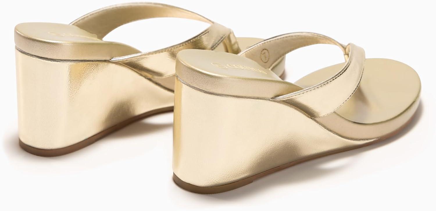 imageCoutgo Womens Wedge Heels Sandals Platform Flip Flops Slides Slip On Summer Beach ShoesGold