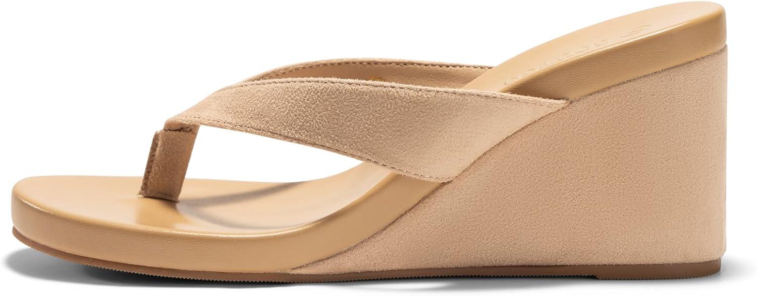 imageCoutgo Womens Wedge Heels Sandals Platform Flip Flops Slides Slip On Summer Beach ShoesKhaki