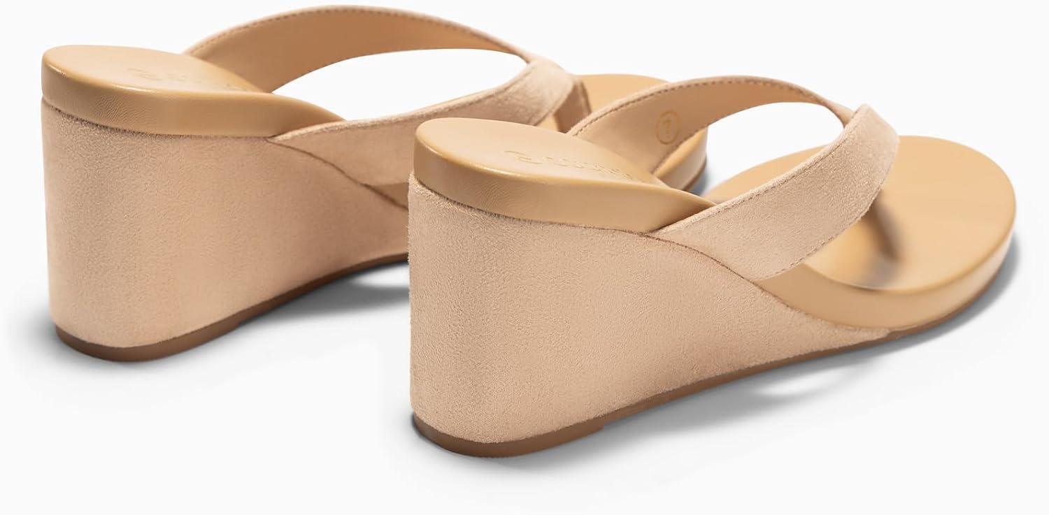 imageCoutgo Womens Wedge Heels Sandals Platform Flip Flops Slides Slip On Summer Beach ShoesKhaki