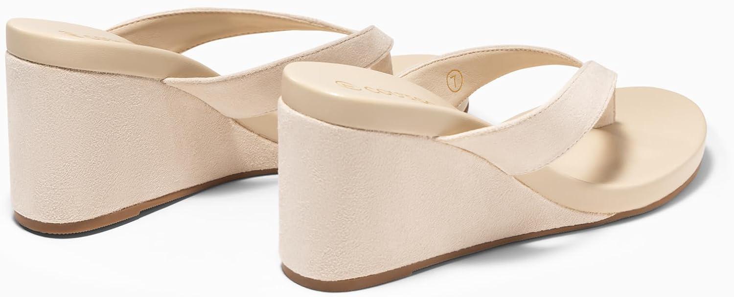 imageCoutgo Womens Wedge Heels Sandals Platform Flip Flops Slides Slip On Summer Beach ShoesNude