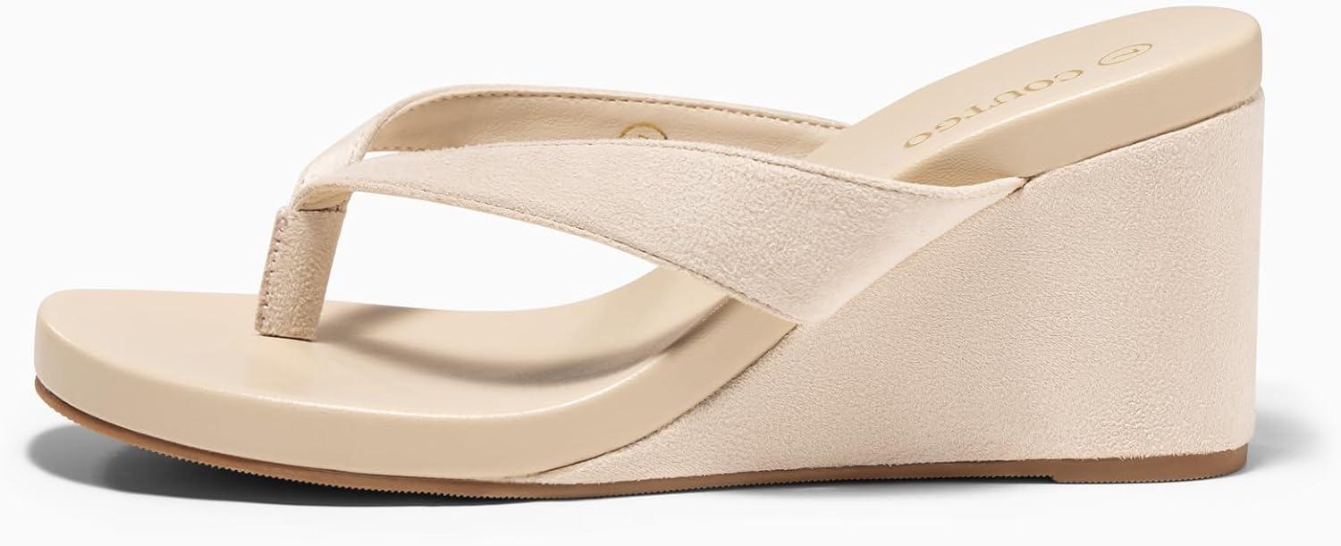 imageCoutgo Womens Wedge Heels Sandals Platform Flip Flops Slides Slip On Summer Beach ShoesNude