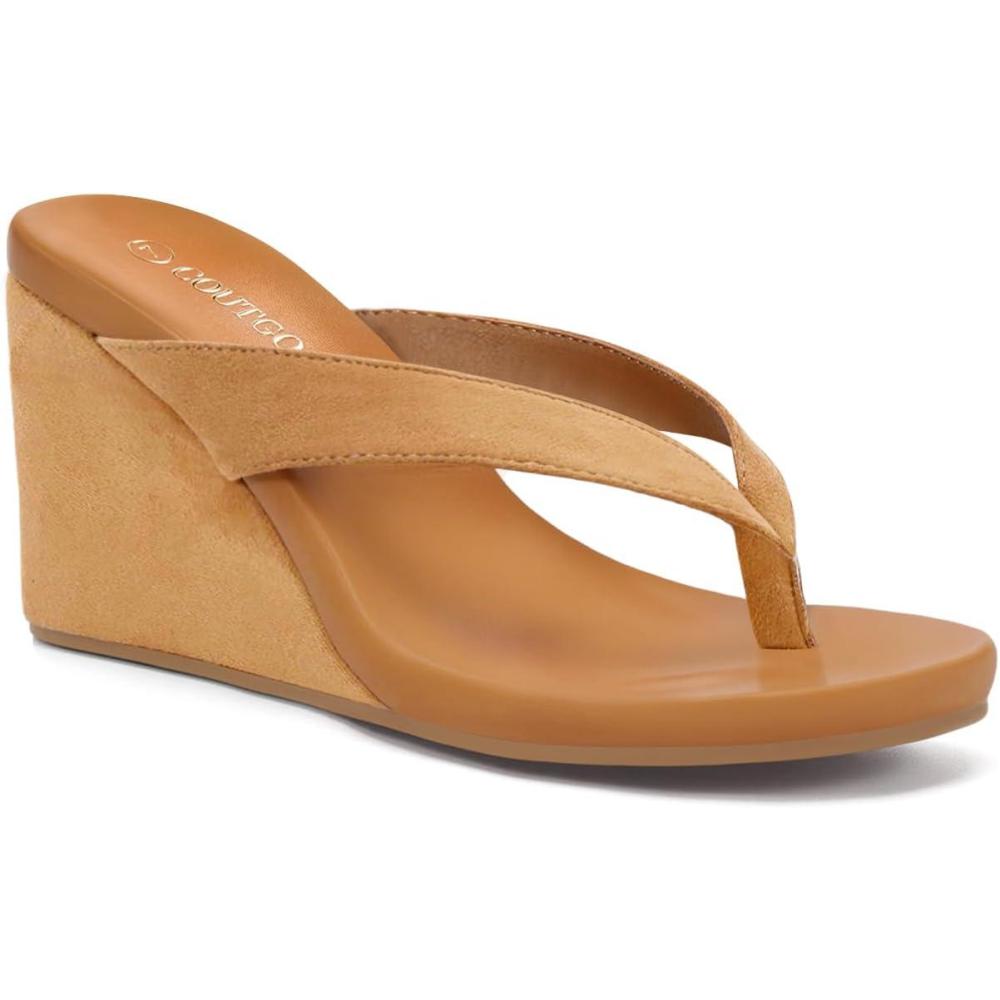 imageCoutgo Womens Wedge Heels Sandals Platform Flip Flops Slides Slip On Summer Beach ShoesBrown