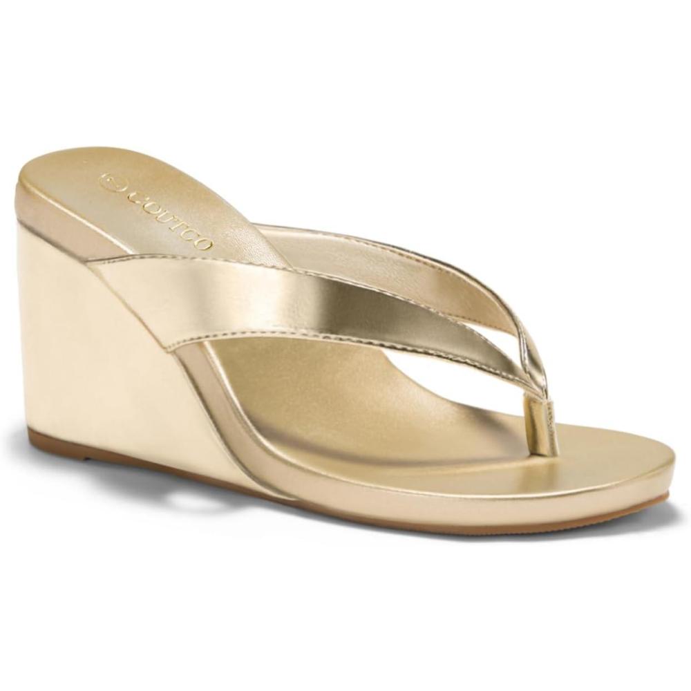 imageCoutgo Womens Wedge Heels Sandals Platform Flip Flops Slides Slip On Summer Beach ShoesGold