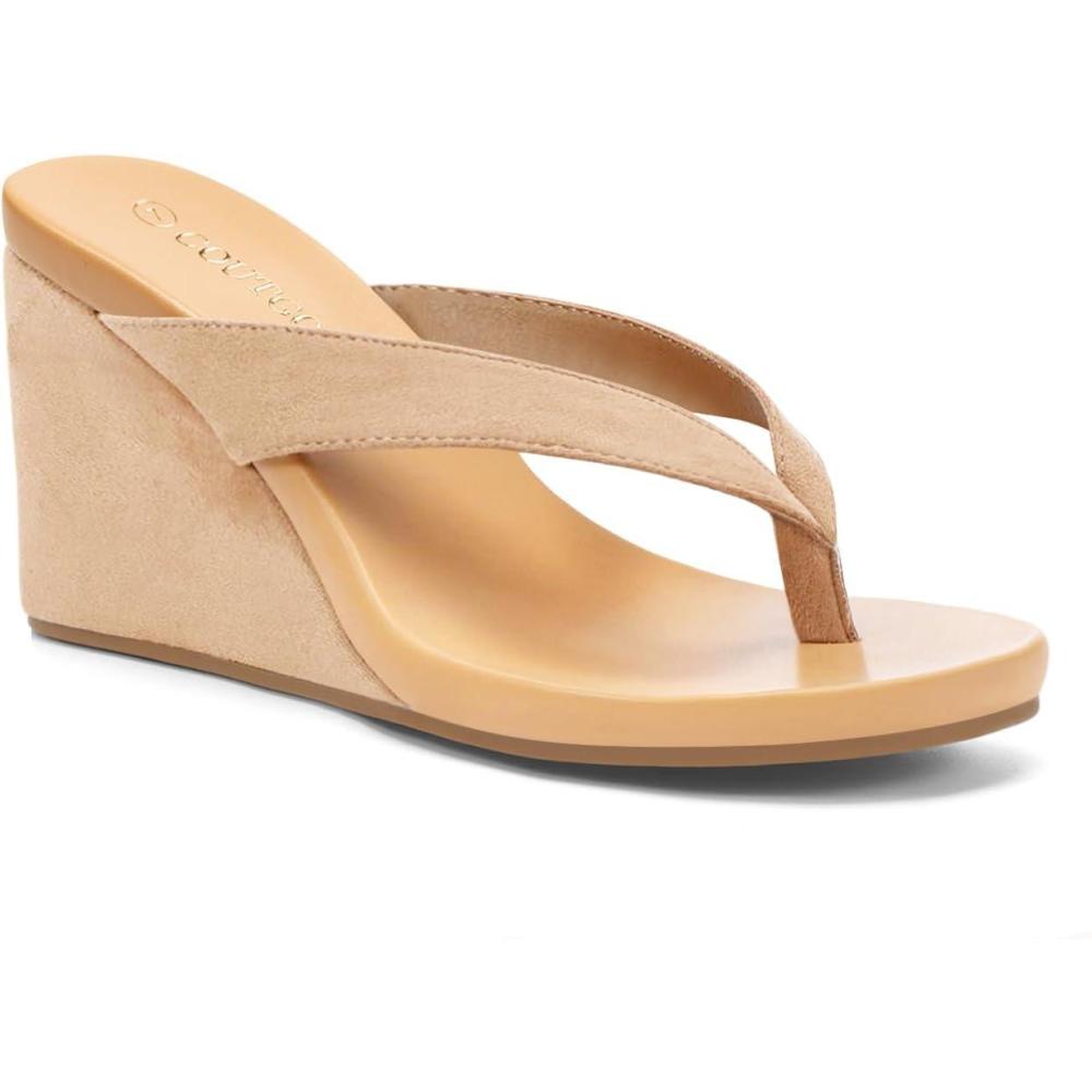 imageCoutgo Womens Wedge Heels Sandals Platform Flip Flops Slides Slip On Summer Beach ShoesKhaki