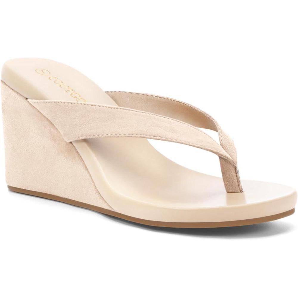 imageCoutgo Womens Wedge Heels Sandals Platform Flip Flops Slides Slip On Summer Beach ShoesNude
