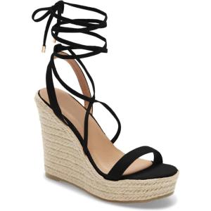 Women’s Espadrille Wedges Lace Up Platform Ankle Cross Strap Slingback Summer Dress Sandals(Black)