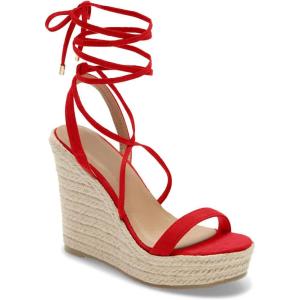 Women’s Espadrille Wedges Lace Up Platform Ankle Cross Strap Slingback Summer Dress Sandals(Red)