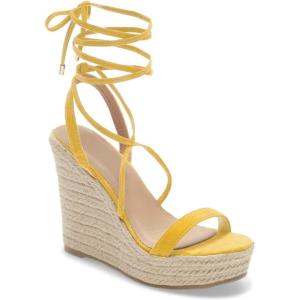 Women’s Espadrille Wedges Lace Up Platform Ankle Cross Strap Slingback Summer Dress Sandals(Yellow)