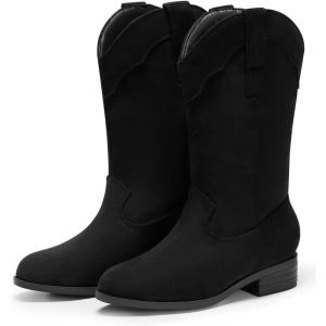 Coutgo Kids Cowboy Cowgirl Boots for Boys Girls Western Boot for Kids Mid Calf Riding Shoes Little Kid/Big Kid(Black)