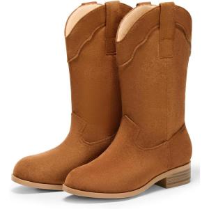 Coutgo Kids Cowboy Cowgirl Boots for Boys Girls Western Boot for Kids Mid Calf Riding Shoes Little Kid/Big Kid(Brown)