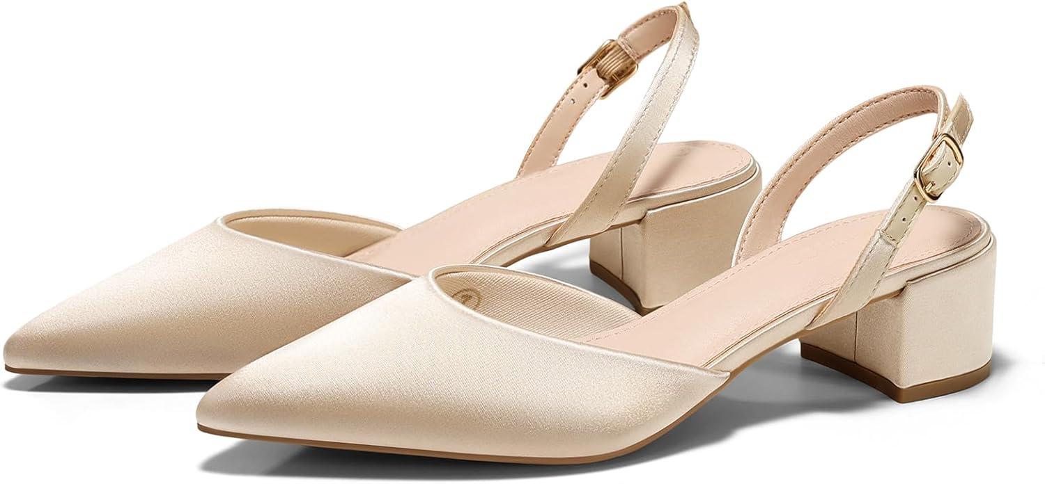 image:imageCoutgo Womens Low Chunky Heels Slingback Closed Pointed Toe Pumps Party Wedding Dress ShoesChampagne Gold