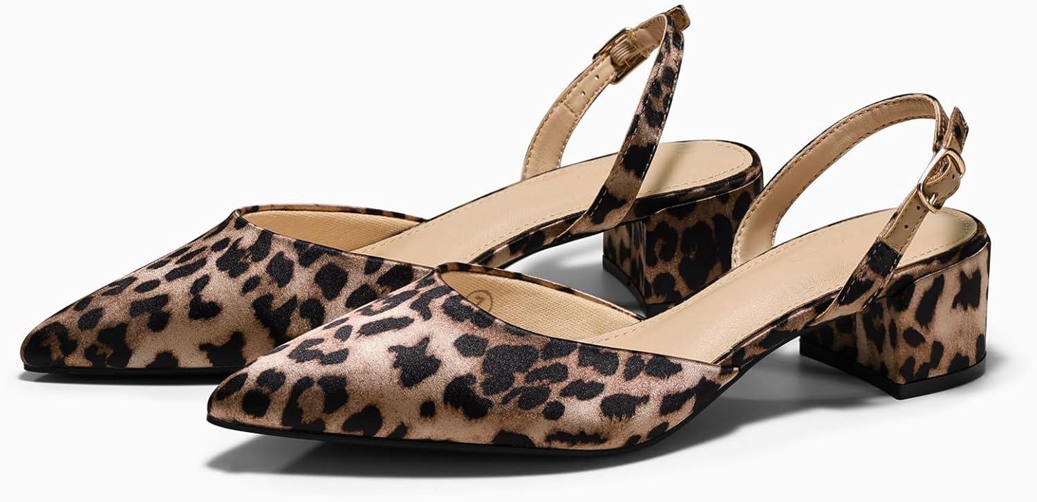 image:imageCoutgo Womens Low Chunky Heels Slingback Closed Pointed Toe Pumps Party Wedding Dress ShoesLeopard