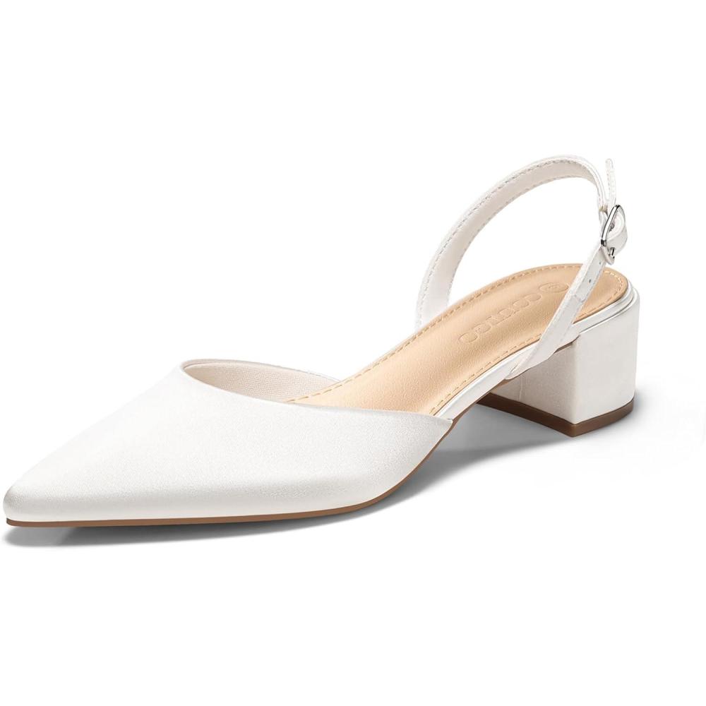image:imageCoutgo Womens Low Chunky Heels Slingback Closed Pointed Toe Pumps Party Wedding Dress ShoesWhite
