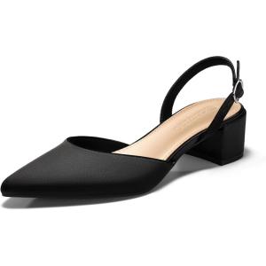 Coutgo Womens Low Chunky Heels Slingback Closed Pointed Toe Pumps Party Wedding Dress Shoes(Black)