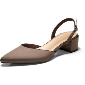 Coutgo Womens Low Chunky Heels Slingback Closed Pointed Toe Pumps Party Wedding Dress Shoes(Dark Brown)