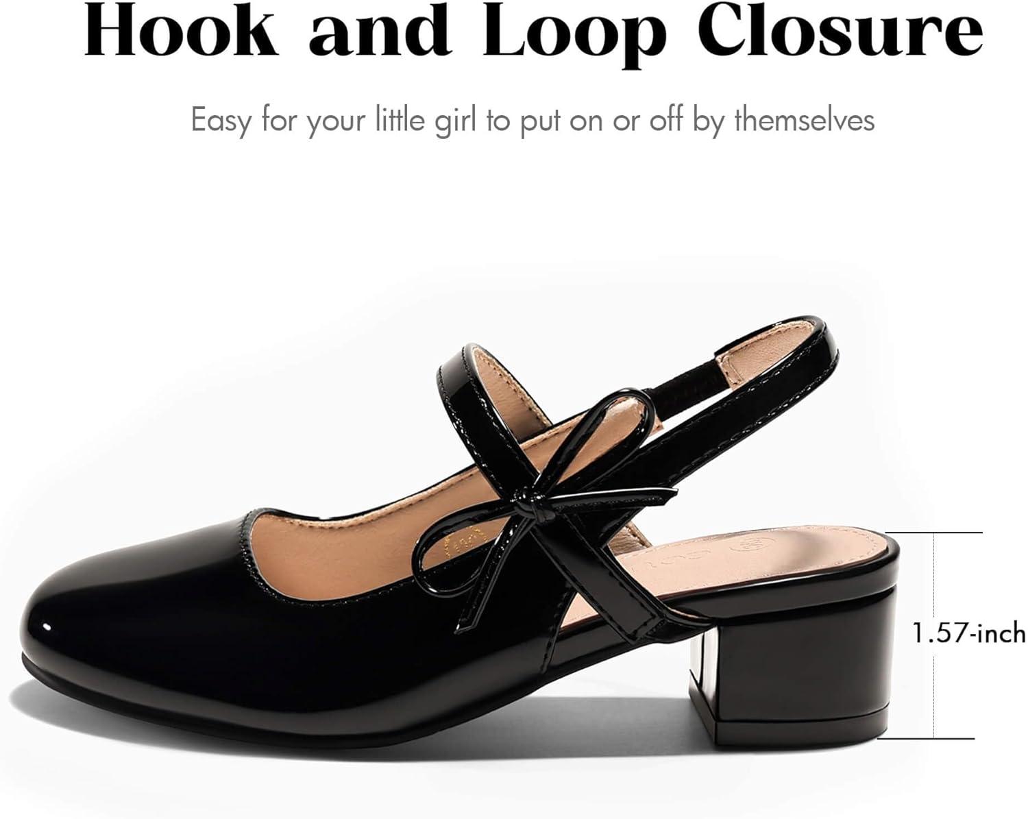 image:imageCoutgo Girls Dress Shoes Flower Girl Mary Jane Low Heels Wedding Party Bow Pumps for Toddler Little Big KidBlack Patent