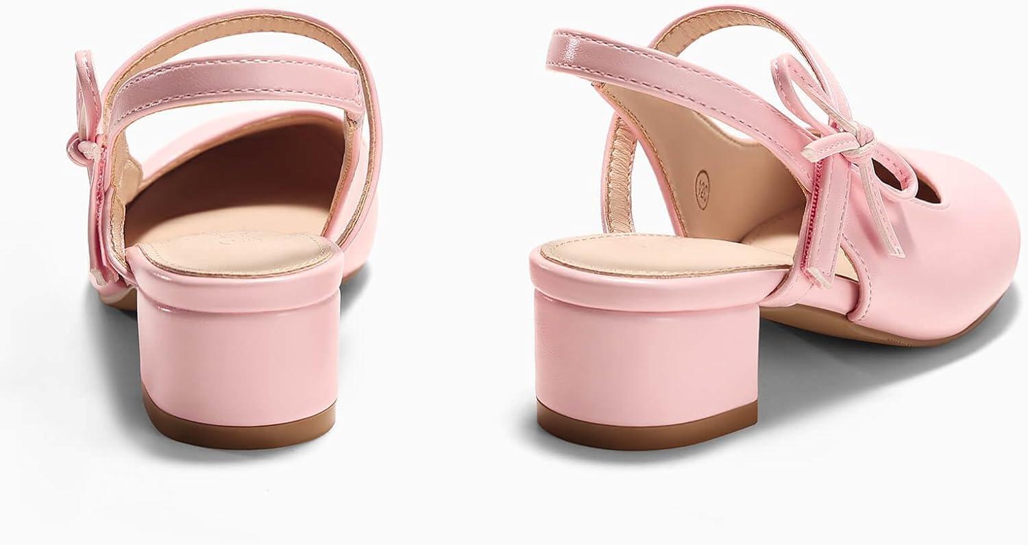 image:imageCoutgo Girls Dress Shoes Flower Girl Mary Jane Low Heels Wedding Party Bow Pumps for Toddler Little Big KidPink Pu