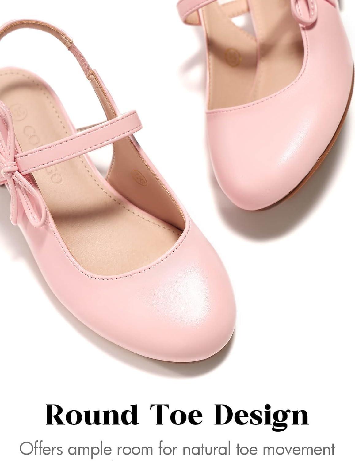 image:imageCoutgo Girls Dress Shoes Flower Girl Mary Jane Low Heels Wedding Party Bow Pumps for Toddler Little Big KidPink Pu
