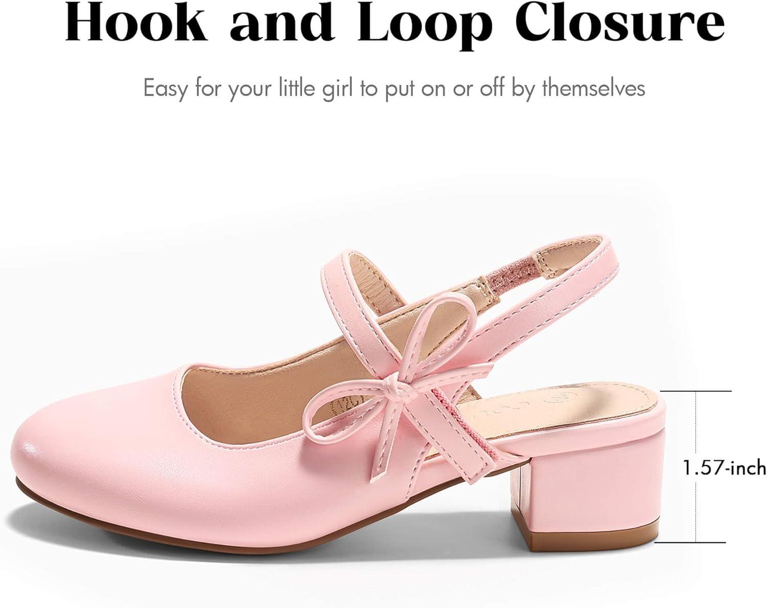 image:imageCoutgo Girls Dress Shoes Flower Girl Mary Jane Low Heels Wedding Party Bow Pumps for Toddler Little Big KidPink Pu
