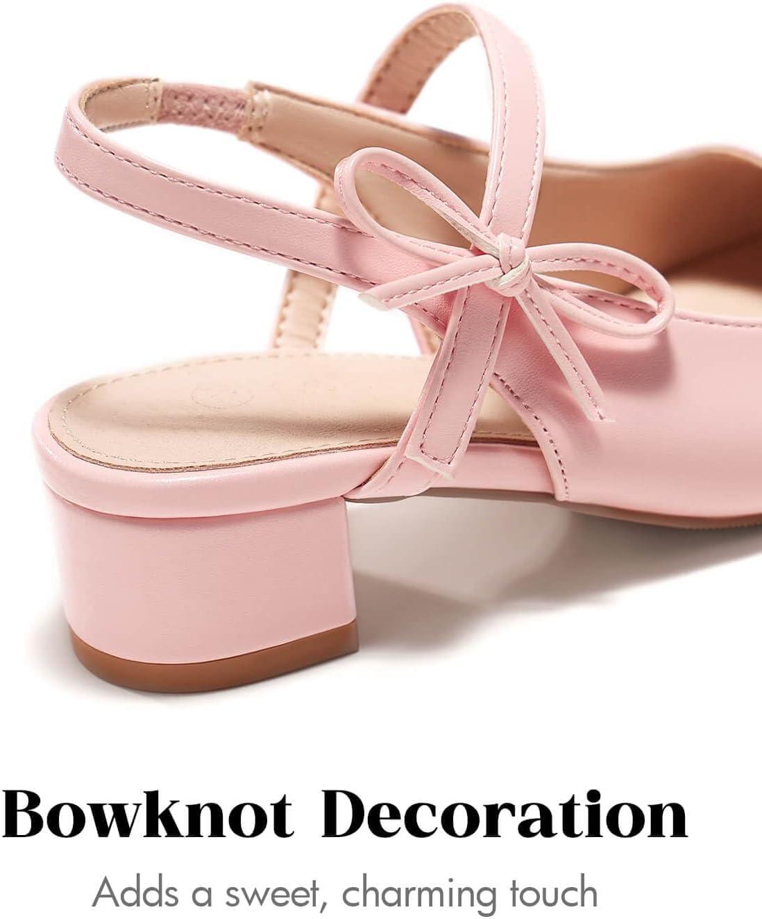 image:imageCoutgo Girls Dress Shoes Flower Girl Mary Jane Low Heels Wedding Party Bow Pumps for Toddler Little Big KidPink Pu