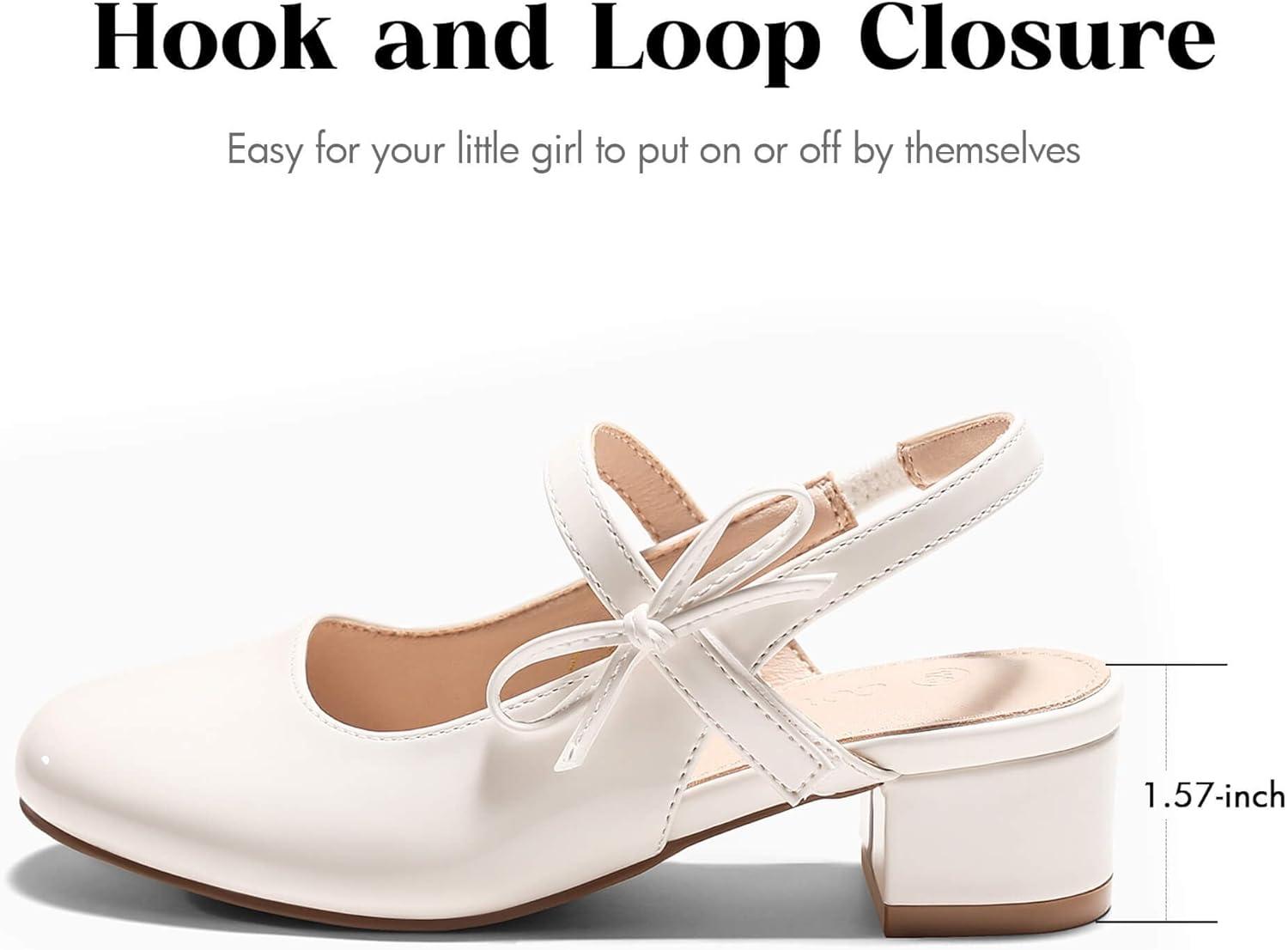image:imageCoutgo Girls Dress Shoes Flower Girl Mary Jane Low Heels Wedding Party Bow Pumps for Toddler Little Big KidWhite Patent