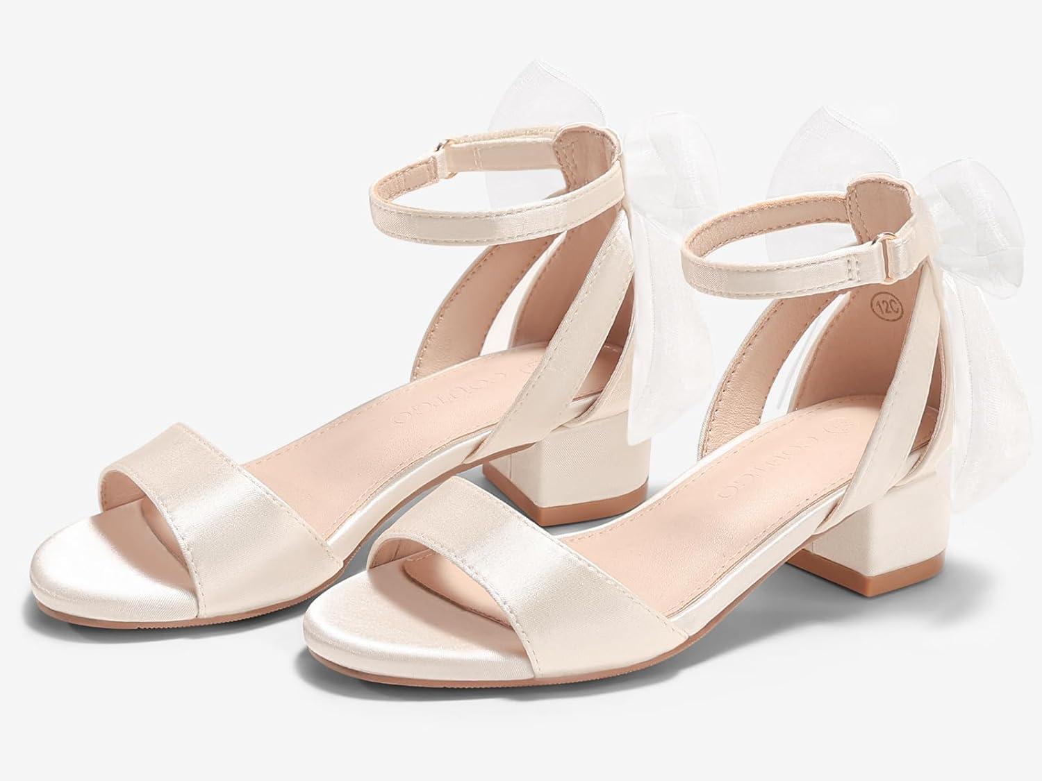 image:imageCoutgo Girls Dress Shoes Sandals Chunky Low Heels Bow Ankle Strap Flower Girl Wedding Party ShoesBeige