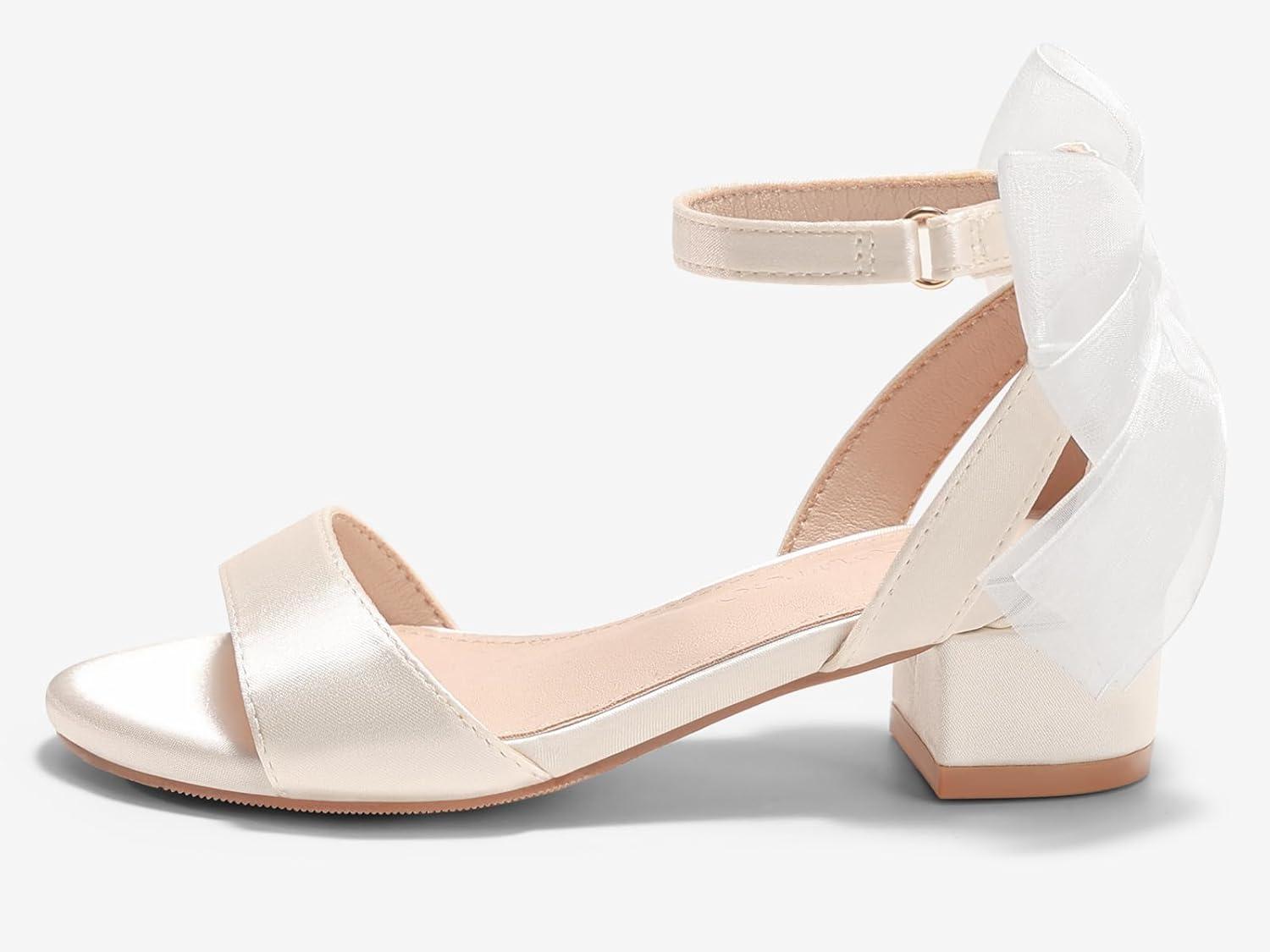 image:imageCoutgo Girls Dress Shoes Sandals Chunky Low Heels Bow Ankle Strap Flower Girl Wedding Party ShoesBeige