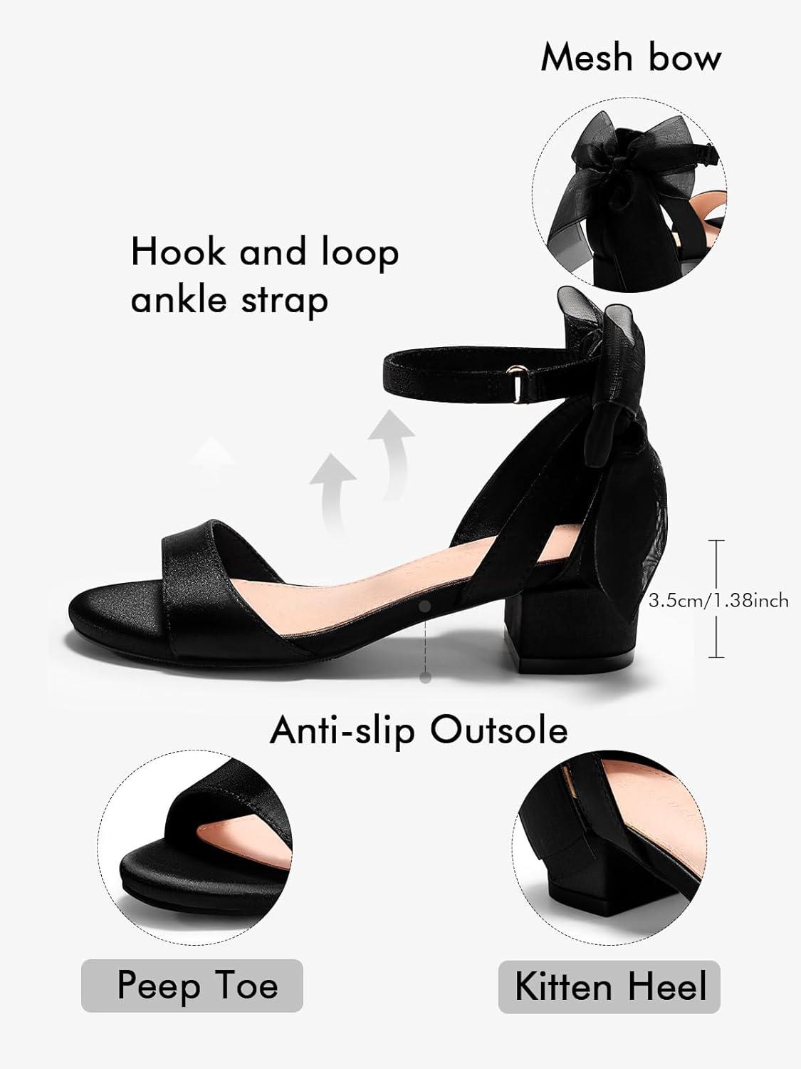 image:imageCoutgo Girls Dress Shoes Sandals Chunky Low Heels Bow Ankle Strap Flower Girl Wedding Party ShoesBlack
