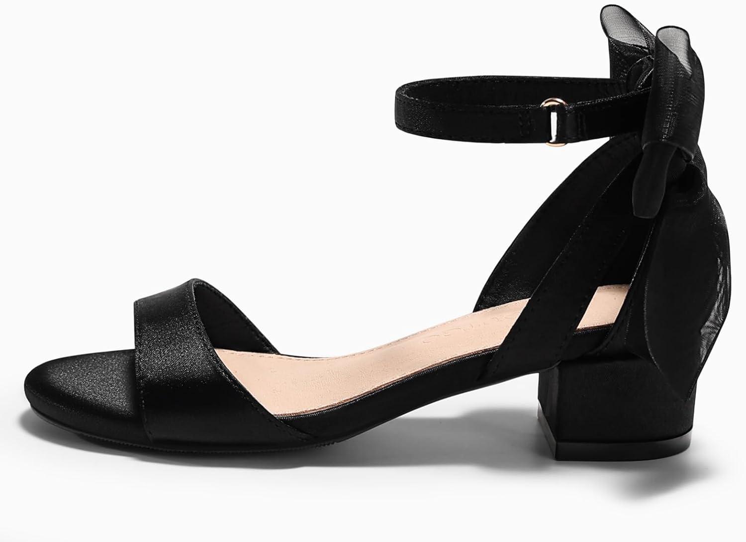 image:imageCoutgo Girls Dress Shoes Sandals Chunky Low Heels Bow Ankle Strap Flower Girl Wedding Party ShoesBlack