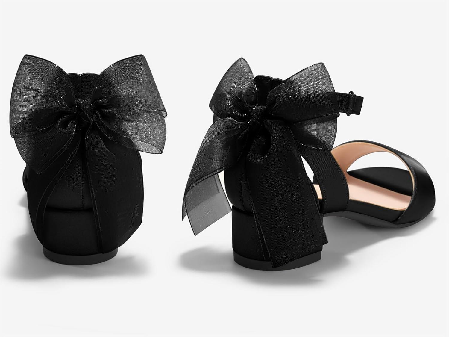 image:imageCoutgo Girls Dress Shoes Sandals Chunky Low Heels Bow Ankle Strap Flower Girl Wedding Party ShoesBlack