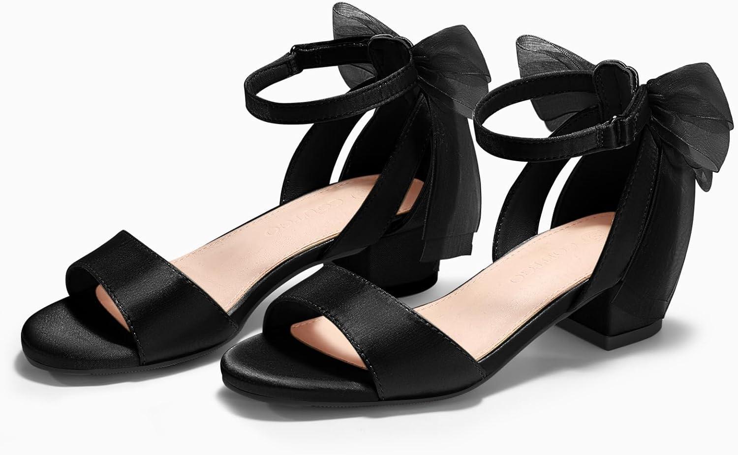 image:imageCoutgo Girls Dress Shoes Sandals Chunky Low Heels Bow Ankle Strap Flower Girl Wedding Party ShoesBlack