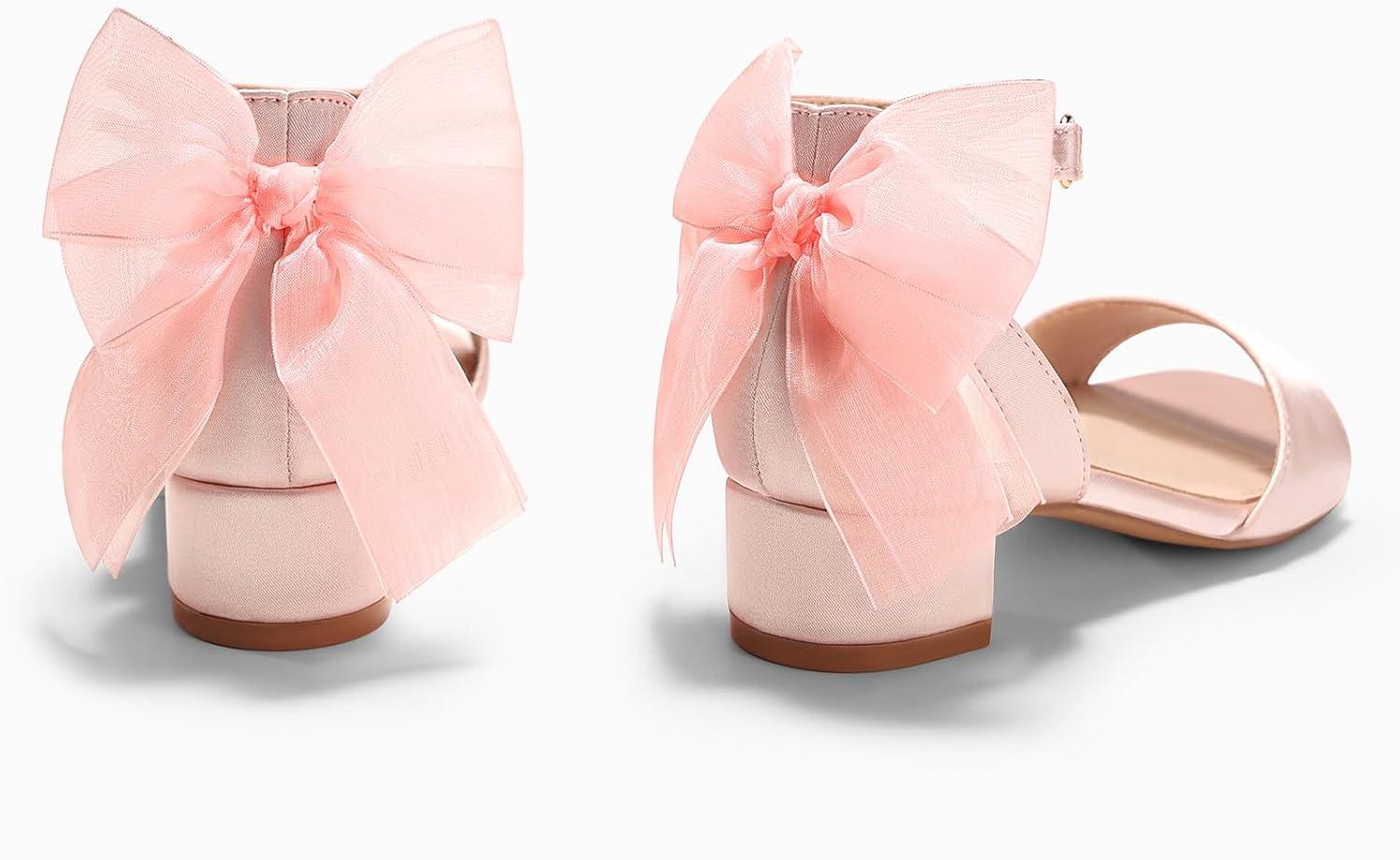 image:imageCoutgo Girls Dress Shoes Sandals Chunky Low Heels Bow Ankle Strap Flower Girl Wedding Party ShoesPink