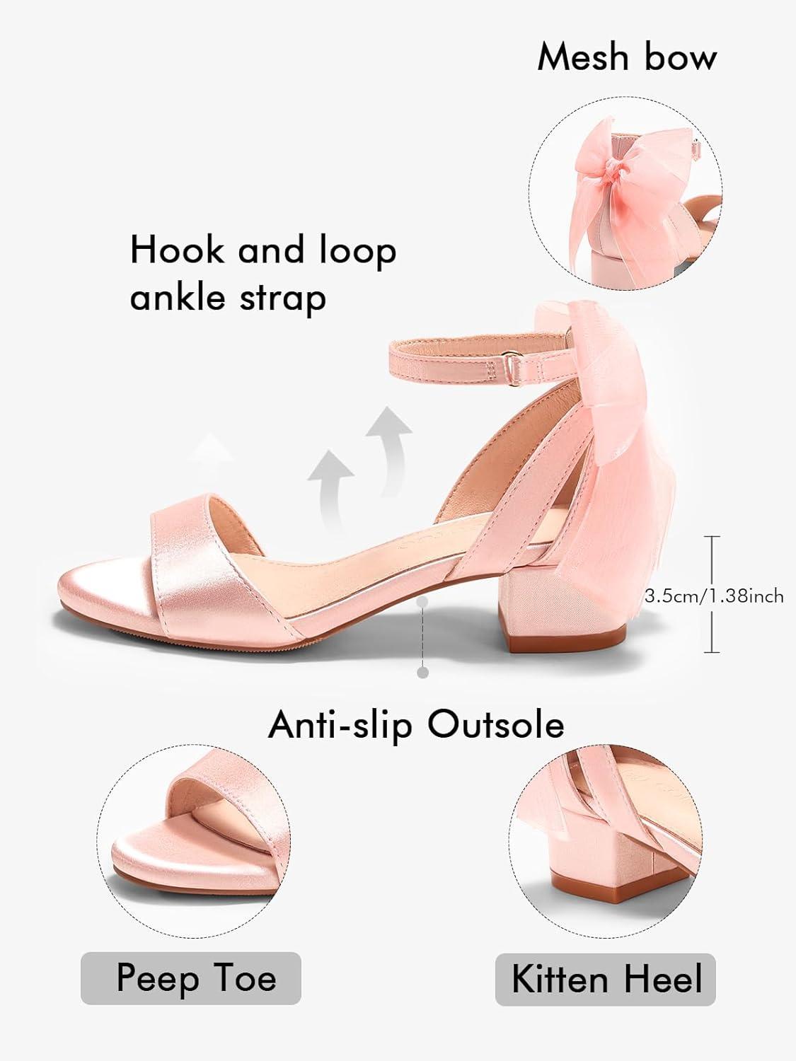 image:imageCoutgo Girls Dress Shoes Sandals Chunky Low Heels Bow Ankle Strap Flower Girl Wedding Party ShoesPink