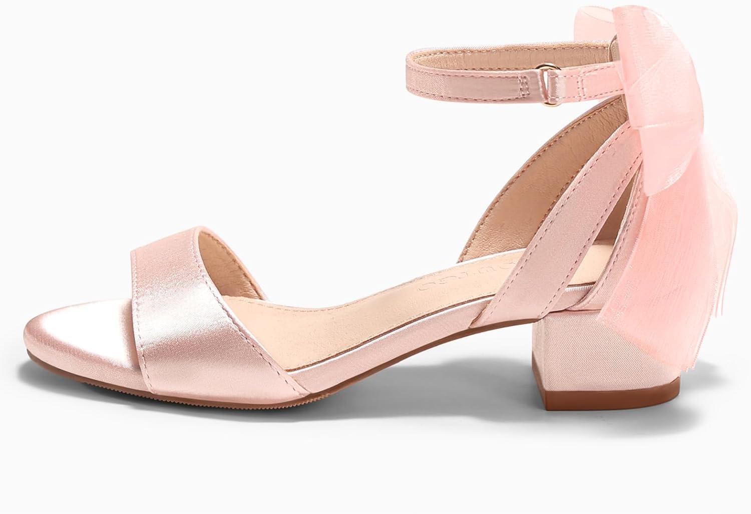 image:imageCoutgo Girls Dress Shoes Sandals Chunky Low Heels Bow Ankle Strap Flower Girl Wedding Party ShoesPink