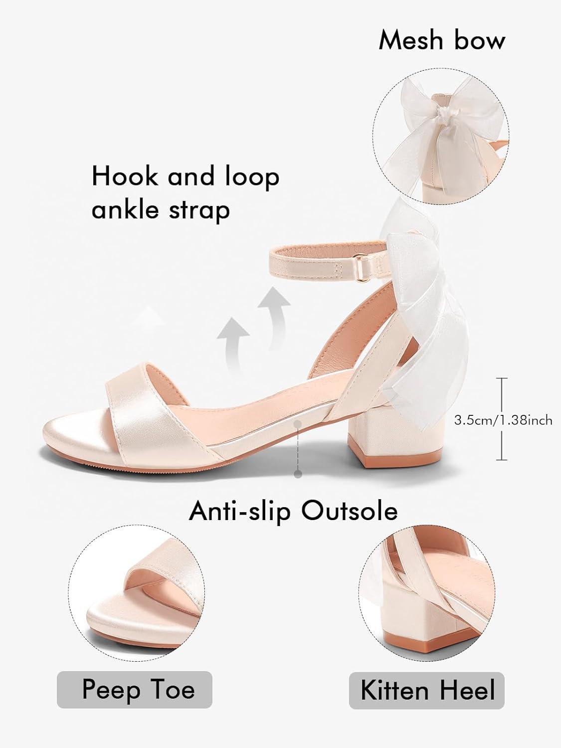 image:imageCoutgo Girls Dress Shoes Sandals Chunky Low Heels Bow Ankle Strap Flower Girl Wedding Party ShoesWhite