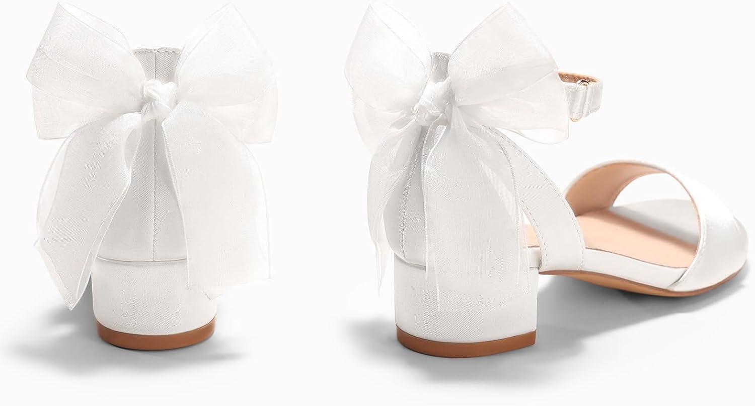 image:imageCoutgo Girls Dress Shoes Sandals Chunky Low Heels Bow Ankle Strap Flower Girl Wedding Party ShoesWhite