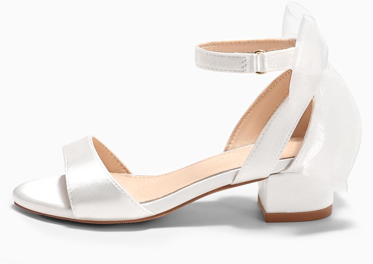 image:imageCoutgo Girls Dress Shoes Sandals Chunky Low Heels Bow Ankle Strap Flower Girl Wedding Party ShoesWhite