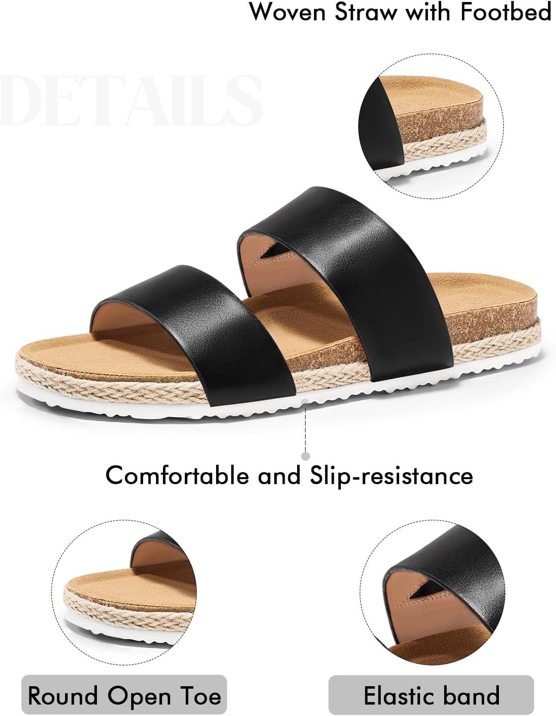 image:imageCoutgo Womens Platform Sandals Open Toe Slip On Slides Sandals Footbed Summer Beach ShoesBlack