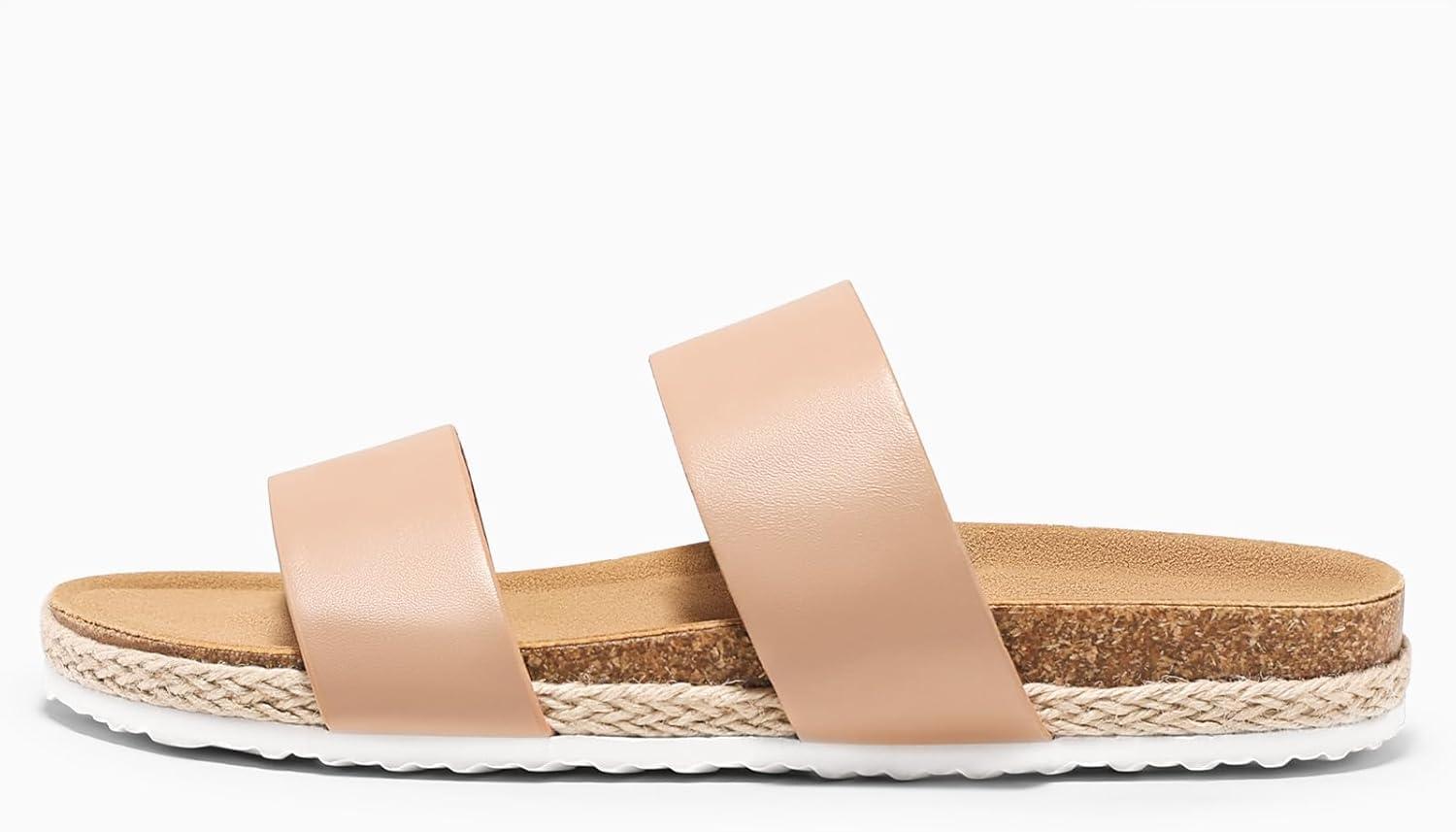 image:imageCoutgo Womens Platform Sandals Open Toe Slip On Slides Sandals Footbed Summer Beach ShoesKhaki