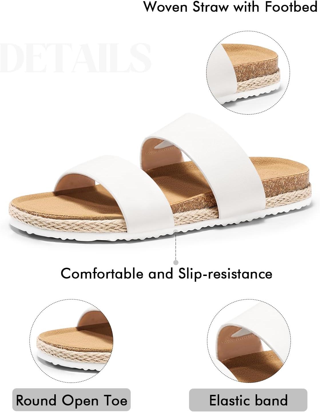 image:imageCoutgo Womens Platform Sandals Open Toe Slip On Slides Sandals Footbed Summer Beach ShoesWhite