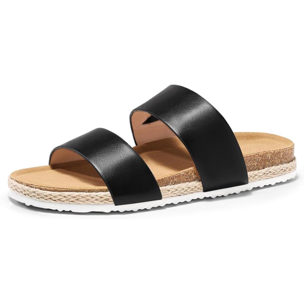 image:imageCoutgo Womens Platform Sandals Open Toe Slip On Slides Sandals Footbed Summer Beach ShoesBlack